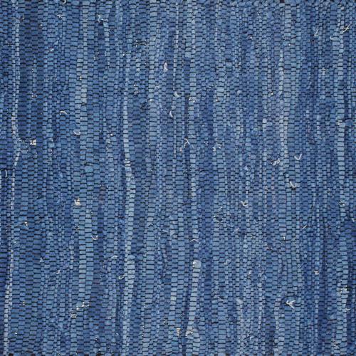 Rag rug recycled leather blue 100x150cm