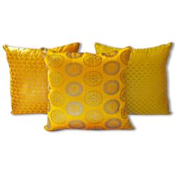 Yellow cushion cover with recycled brocade fabric 40 x  40 cm  