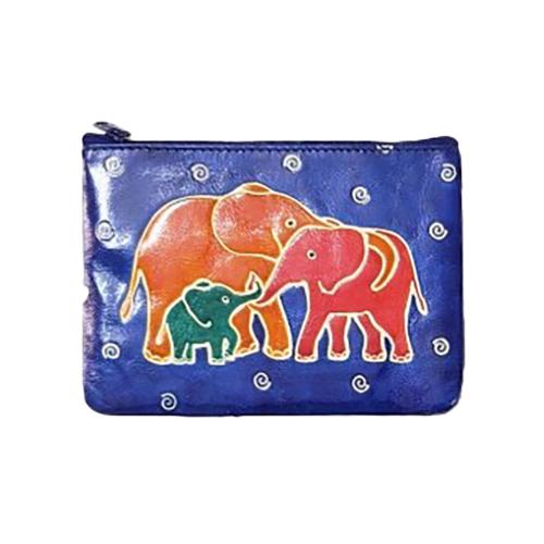 Leather Purse Elephants and Baby 15 x 11cm