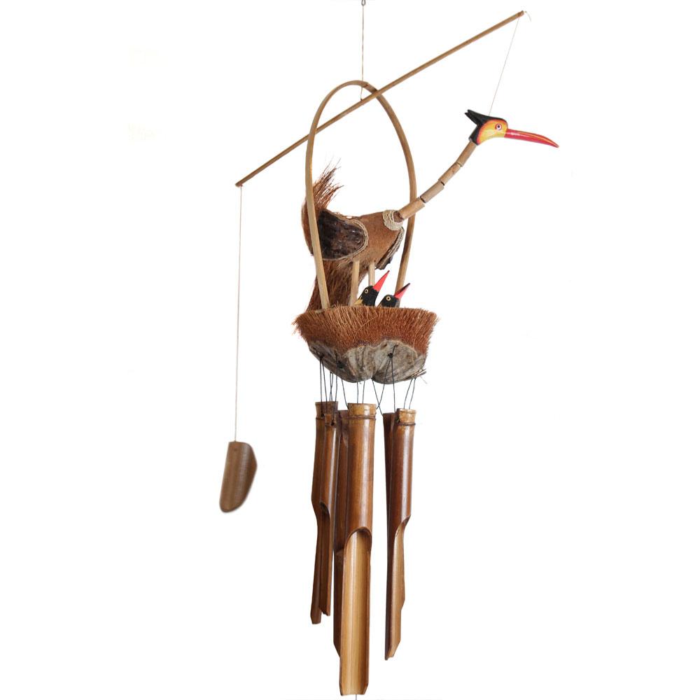 Bamboo windchime coconut bird with nest 120cm