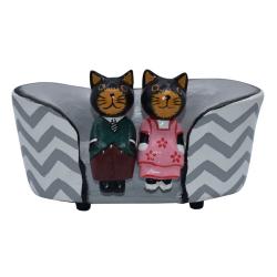 2 cats on sofa hand carved Albesia wood, 17 x 6 x 10cm