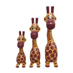 Set of 3 Worried Giraffes Albesia Wood