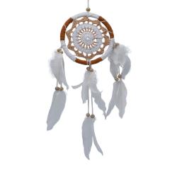 Dreamcatcher on rattan frame, 12cm diameter brown white