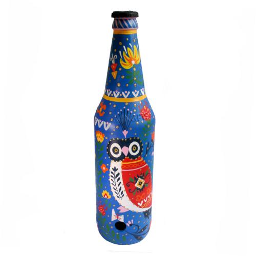 Incense burner bottle, painted, owl