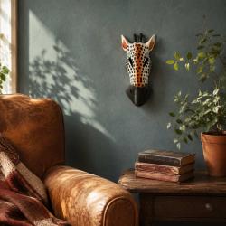 Mask Albesia Wood Giraffe Black Spots on White 20cm