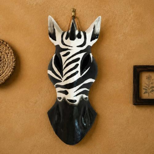 Mask Albesia Wood Zebra Black Stripes on White 20cm