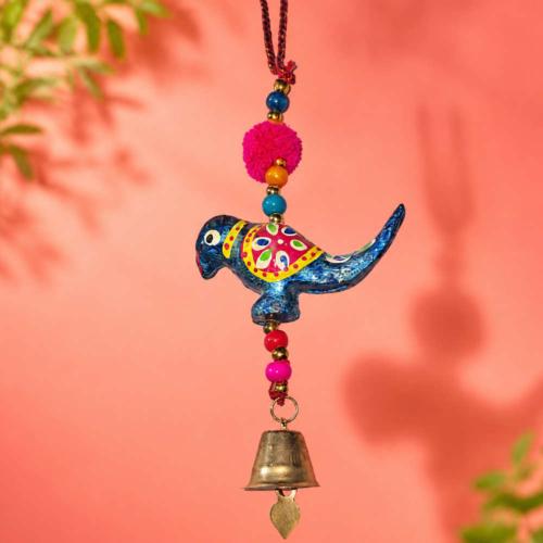 Bird Hanging with Bell Recycled Plastic Blue