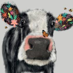 Greetings Card, Floral Cow, 16x16cm