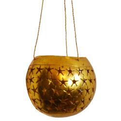 Coconut Hanging Planter/T-light Holder Gold with Stars 13x11cm