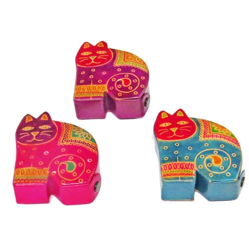 Set of 3 leather money boxes cat 11.5cm height
