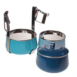 Tiffin Indian style lunch box set 3 stacking containers blue 15x23cm