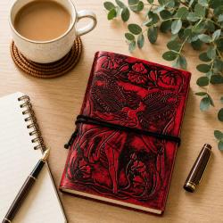 Notebook Leather Bound Fairy Dark Red 13 x 18cm