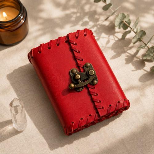 Red Leather Notebook Journal with Clasp 8 x 10cm