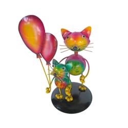 Cat and Kitten with Balloons on Stand Metal 22x12x25cm
