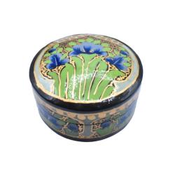 Round Trinket Box Blue Flowers Papier Mâché 9cm