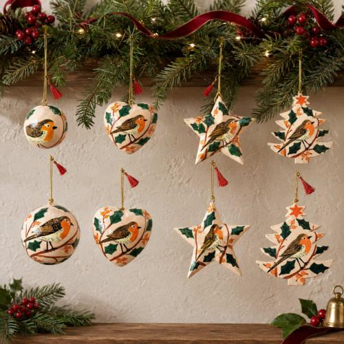Set of 48 Papier Mâché Assorted Hangings Robin Design