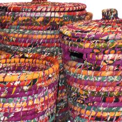 Set of 3 laundry / storage baskets kaisa grass + recycled material multicoloured