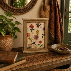Key Cabinet Hand Painted Wood Storage Chest Floral 20x9x25cm