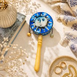 Rattle Albesia Wood Sun Face Light Brown Handle