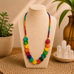Necklace Handpainted Wooden Multicolour Round Flat Beads