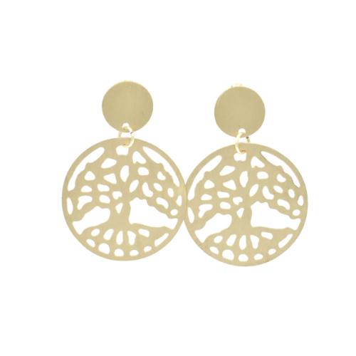 Ear studs, brass tree of life motif + disc