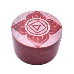 Pill / trinket box carved soapstone, chakra root 5 x 3cm