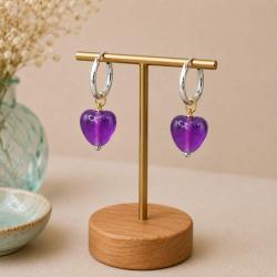 Earrings Glass Heart Purple