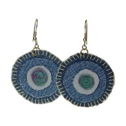 Earrings recycled denim jeans, circles & inner spiral