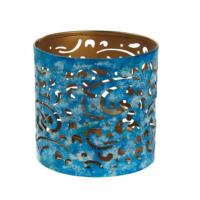 T-lite holder, metal die cut, blue swirl, 9cm height