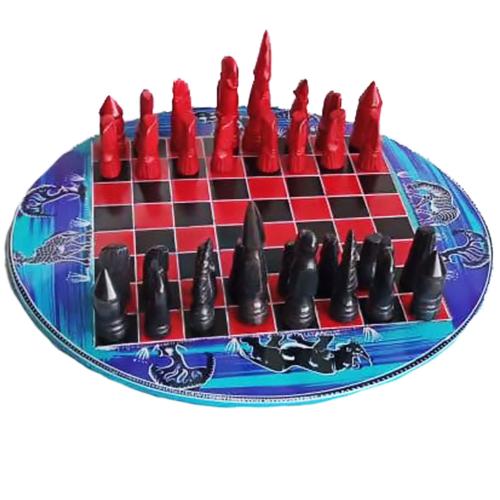 Kisii stone chess set, red/black, round board 30cm