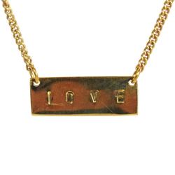 Necklace, Brass with stamped plaque Love